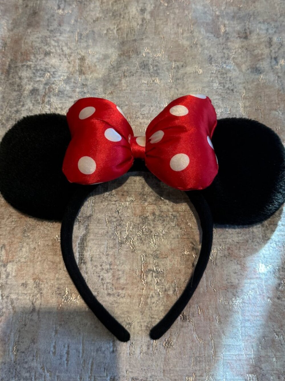 Classic Black Mouse Ears Headband | Red Polka Dot Satin Bow | Theme Park | OS
